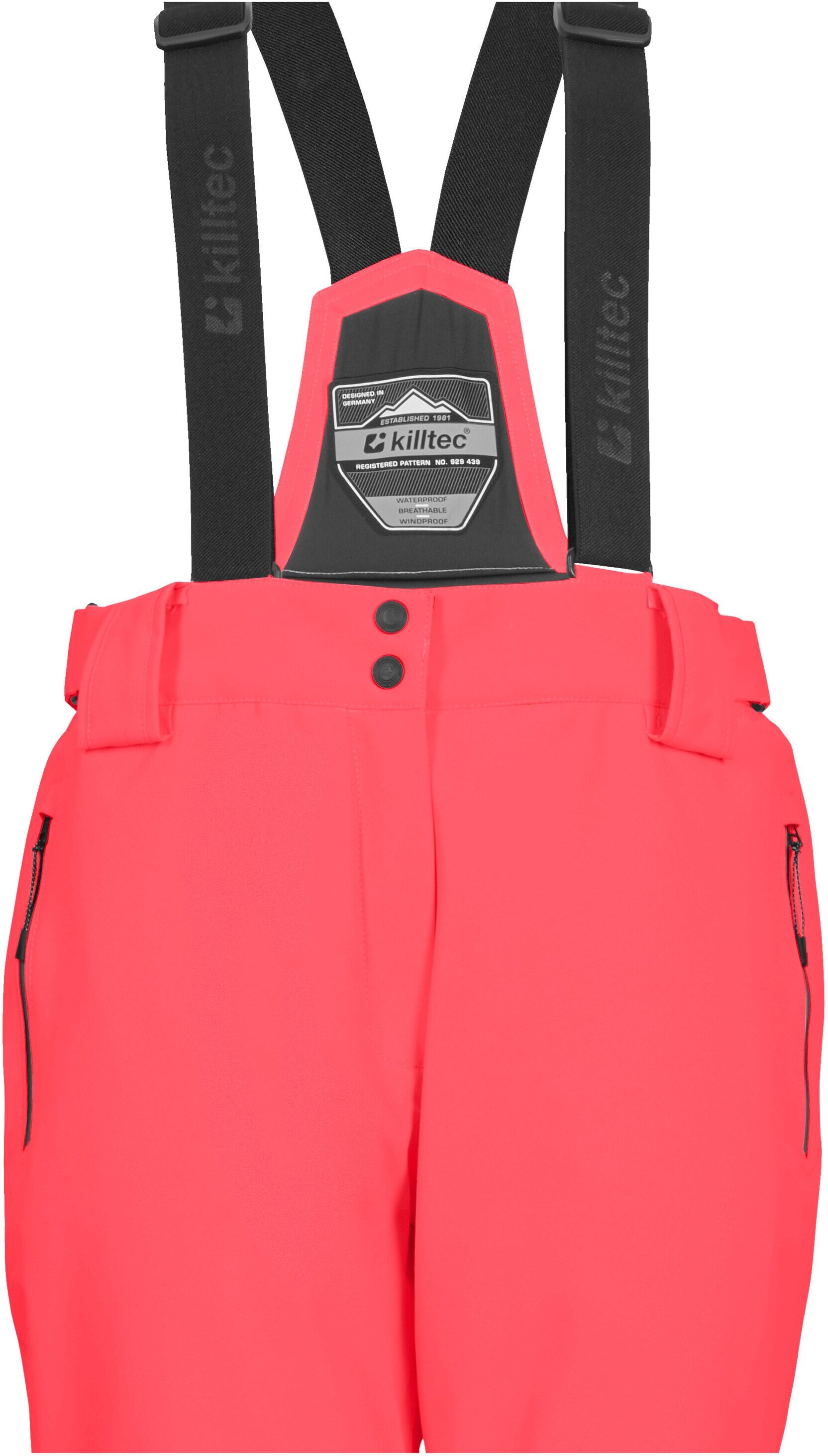 Skihose KILLTEC "KSW 249 WMN SKI PNTS", Damen, Gr. 36, Normalgrössen, orange (koralle), Obermaterial: 100% Polyester.Futter: 100% Polyester.Füllung: 100% Polyester, Hosen Skihose, Wasser- und winddicht, abnehmbare Träger, verstellbare Taille koralle 36, N