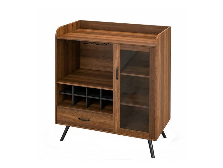 KOMFOTTEU Sideboard Küchenschrank, mit Weinglashalter & 8-Flaschen Weinregal
