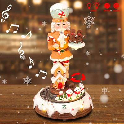 Uplift Treasures Christmas Gingerbread Nutcracker Figurine With LED Light And Rotating Train Decor Christmas Gingerbread Nutcracker Figurine With LED Light And Rotating Train Decor