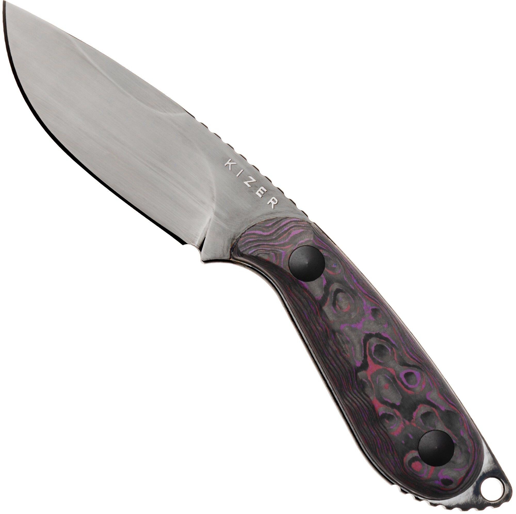 Kizer Buddy 1081A10, Polished DLC CPM 4V, Purple Haze Fat Carbon coltello fisso, Maksim Epifantsev design