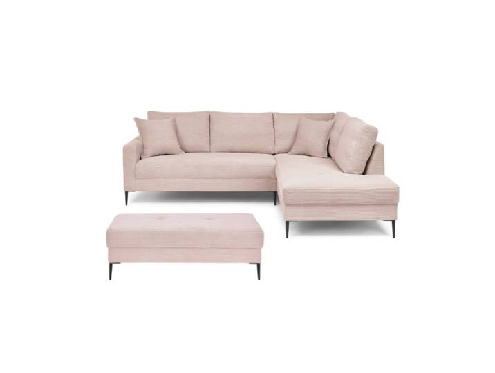Trendstore Hilary Ecksofa mit Umbauecke in Cord – inkl. Hocker - Cord Zoom flamingo - rechts Modern