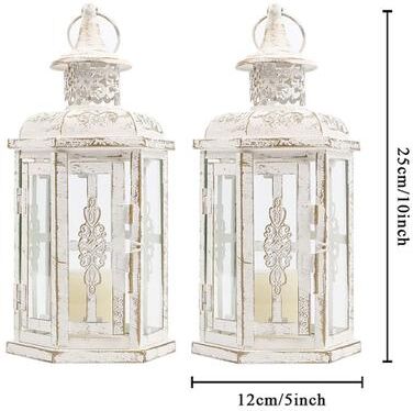 Uplift Treasures Vintage Metal Hanging Candle Lantern Decor 2pcs A(white)