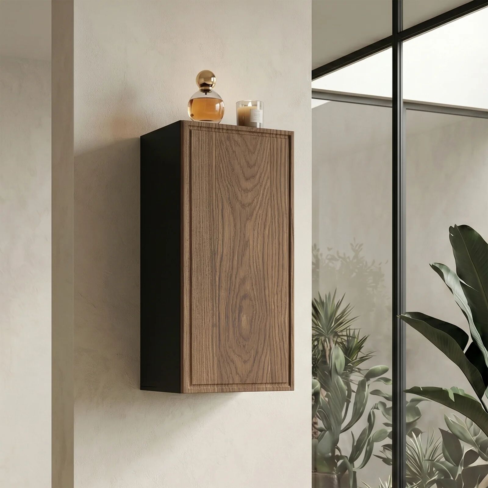 garneroarredamenti Pensile bagno sospeso 30x80h cm 1 anta noce Walnuts