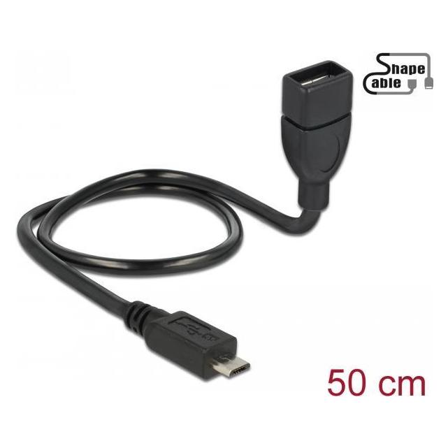 Delock USB2.0-Shape Adapterkabel MicroB-A, 50cm (0.50 m, USB 2.0) (83928)
