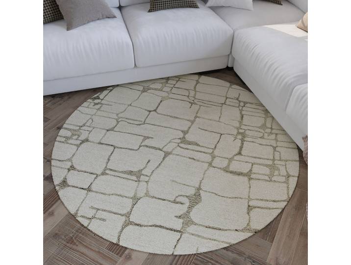 Wollteppich WECON HOME Hamptons TWELVE , beige (creme weiß), H:10mm Ø:180cm, Schurwolle, Teppiche, Wollteppich, Schurwolle, Kurzflor, Wohnzimmer, elegant, geometrisches Design