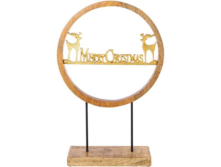 Deko-Schriftzug CREATIV DECO Merry Christmas, Weihnachtsdeko , beige (natur, goldfarben), B:30cm H:44cm T:7cm, Aluminium, Massivholz, Dekofiguren, Deko-Schriftzug