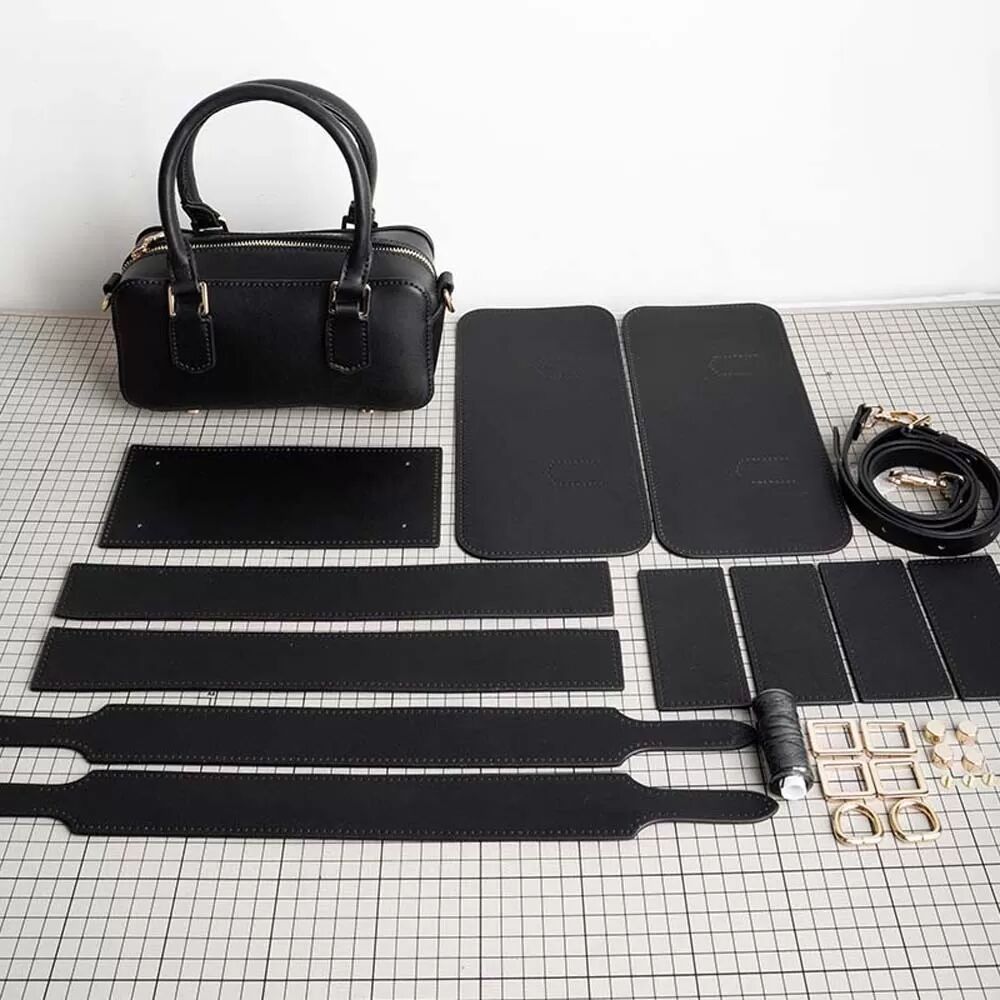INF Echtes Leder Damenhandtasche DIY Bowling Bag L Schwarz