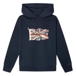 Pepe Jeans Unisex für Kinder. PB5800087 Kapuzenpullover Union Jack marineblau (10años= 140cm), Lässig, Baumwolle, Kinderbekleidung