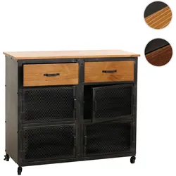 Kommode HWC-N28, Schrank, Rollen 2 Schubladen, 3D-Struktur Industrial Retro Metall Holz 90x100x40cm ~ schwarz, braun