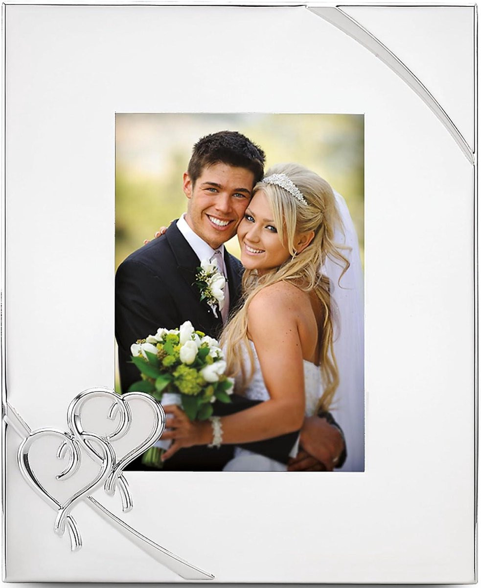 Verzilverde metalen fotolijst met twee harten decoratie voor 5x7 inch foto's