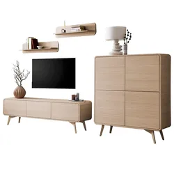 WOHNWAND Eiche natur 4-teilig 308 cm, Wohnkombination mit Push-to-Open