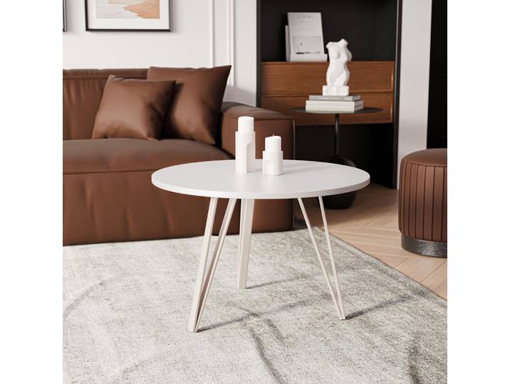 Idohome - RIO Runder Couchtisch Ø 67 cm, Farbe: Kaschmir/Weiß Mat