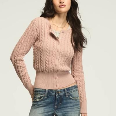 Lucky Brand Cloud Soft Cable Cardigan - Women's Clothing Tops Sweaters in Adobe Rose, Size XS