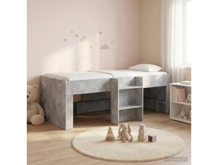 SKTQYQO Hochbett für Kinder, zementgrau, 80 x 200 cm Technisches Holz, integrierte Leiter, Unterbettraum, modernes Design, 120 kg