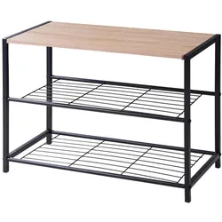 Home&Styling, Schuhschrank, Metall Schuhregal mit 2 Gitter-Ebenen und Holzdekor Ablage – Kompakte Schuhablage 63x30x43 cm (63 x 30 x 43 cm)
