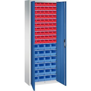 CP-Möbel Magazinschrank Serie 13, grau / blau, 70 x 198 x 30cm, 15 Böden mit 84 Sichtlagerkästen, 60 Stück