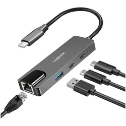 LogiLink UA0432 (USB-C, 3 Ports), Dockingstation + USB Hub, Grau