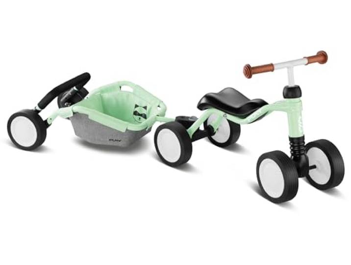 PUKY WUTSCH TRAILY Bundle Sicheres Laufrad für Kleinkinder ab 1,5 Jahren Rutschfahrzeug mit Lauflernwagen TRAILY Pendelachse verhindert EIN Kippen Leise Float-Laufräder Pastellgrün