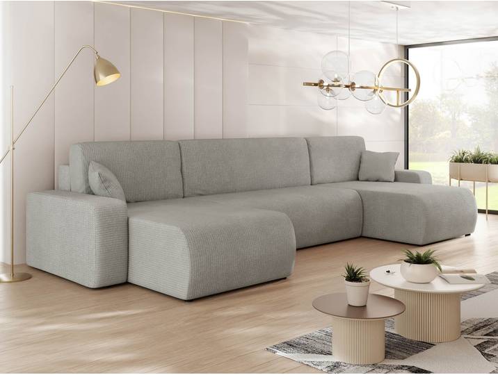 MIRJAN24 Wohnlandschaft Piano U, Wohnzimmer Eckcouch mit Bettkasten und Schlaffunktion, Schwarze Füße, Wellenfeder, U-Form (Farbe: Lima 50)