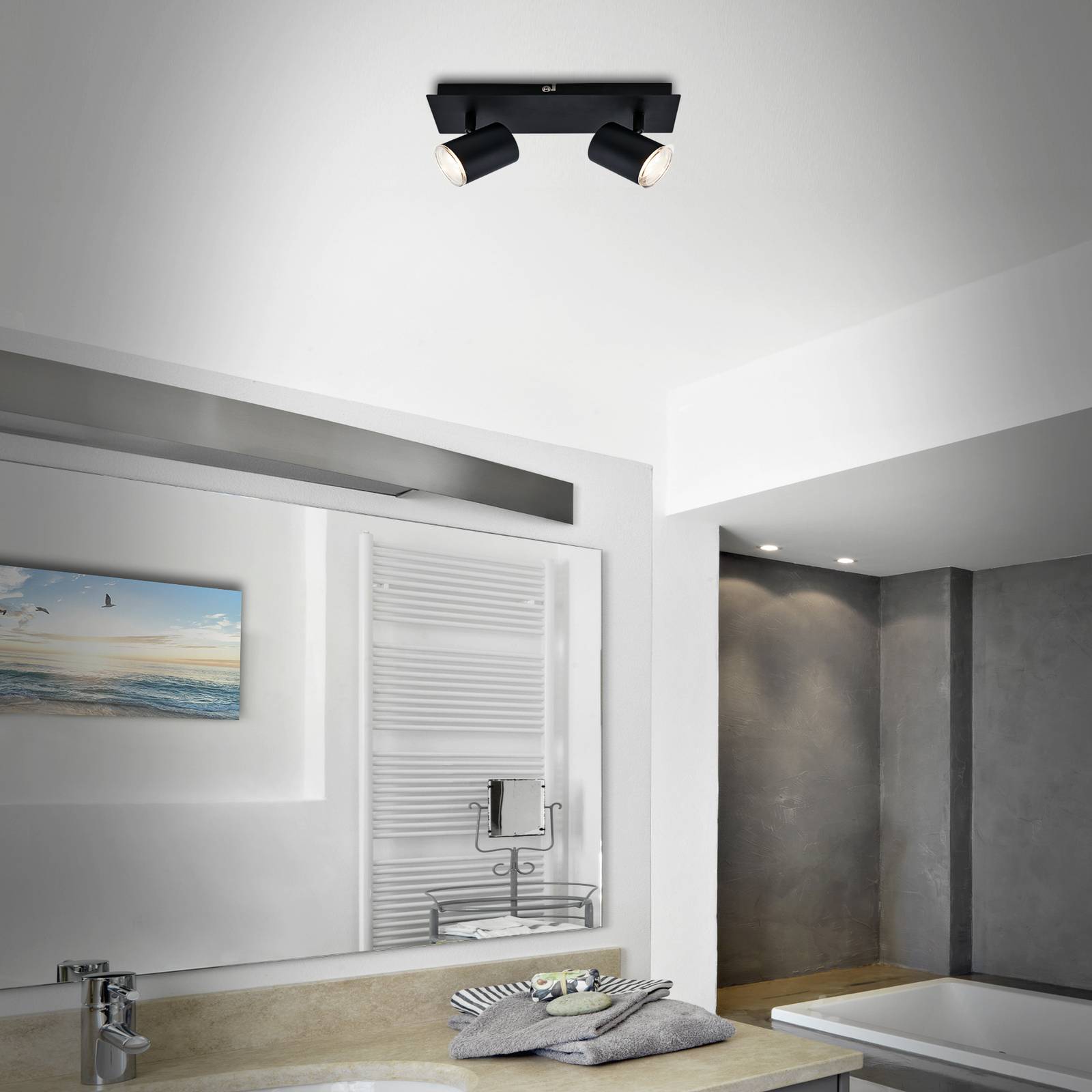 Briloner Banyo Splash ceiling spotlight GU10 IP44 2-bulb Splash, dimmable, Black, Living / Dining Room, metal, Modern, Ceiling Light