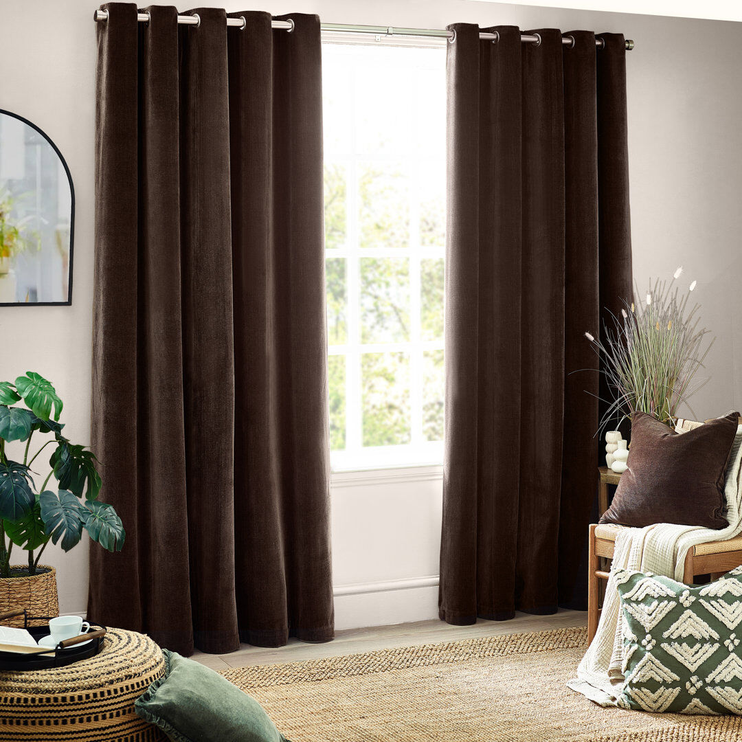 Yard Heavy Chenille Blackout Curtain Panel Pair Brown 229cm Width x 137cm Drop