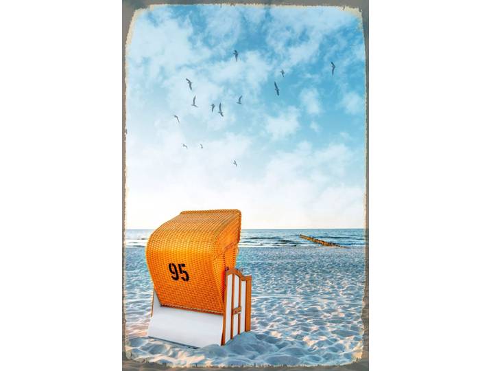 Metallbild QUEENCE Strandkorb , orange (farbe bild(er): orange), B:30cm H:20cm, Metall, Stahl, Bilder, Metallbild, Stahlschild, Blechschild, Strandkorb Fernweh, Sylt