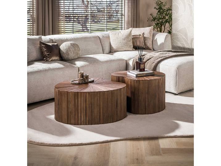 Couchtisch Set Luck 5 , 2-teilig , Teakholz massiv , Espresso