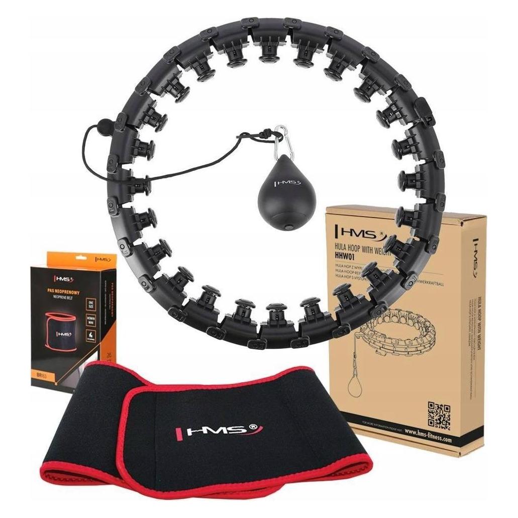 HMS Hhw01 Schwarz Hula Hoop Set Mit Stollen Und Gewicht + Br163 Roter Gürtel (45 cm) (17-44-608)