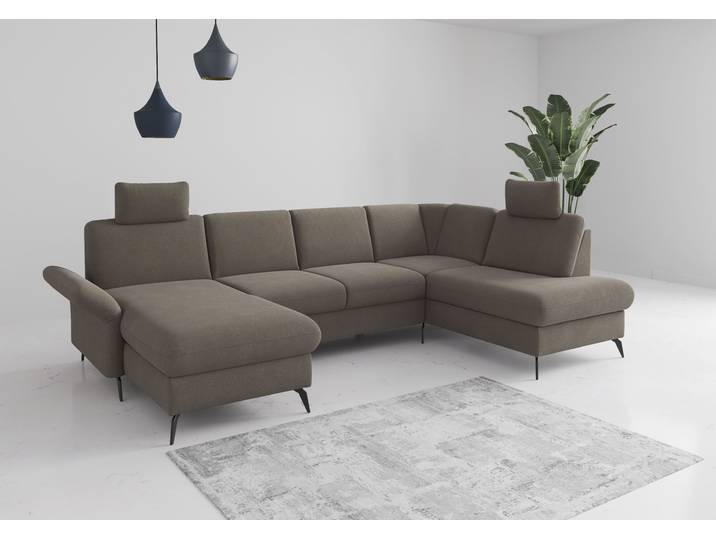 Wohnlandschaft, Luxus-Microfaser Euphoria, Braun, 314×195 cm, Mit Bettfunktion & Bettkasten, Modern, Home-affaire