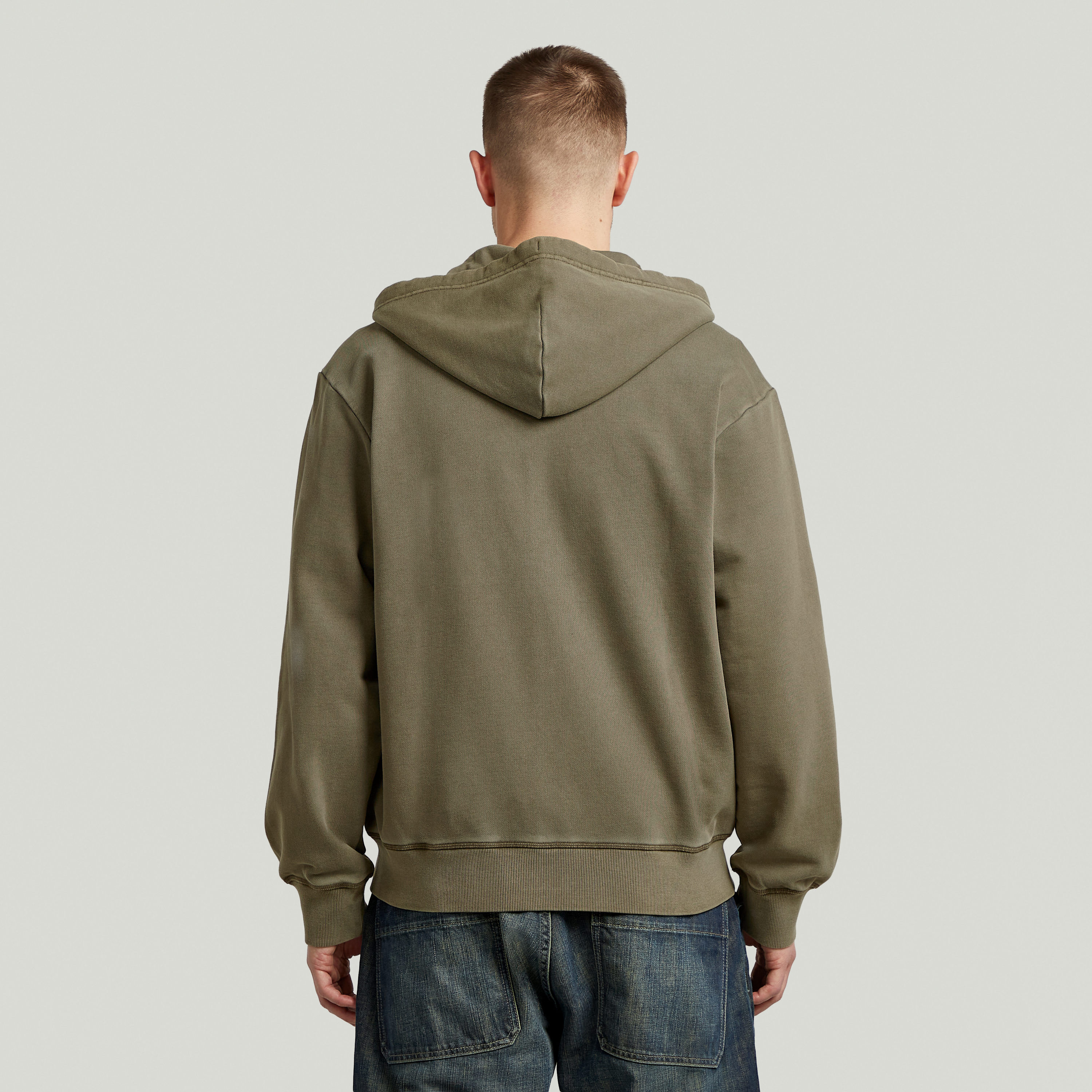 Kapuzensweatjacke G-STAR "Modern washed full zip hdd sw ls", Herren, Gr. XL, schwarz khaki gd, Sweatware, Obermaterial: 100% Baumwolle, washed, regular fit hüftbedeckend, Rundhals, Rippbündchen, Sweatjacken Kapuzensweatjacke, in Baumwollqualität, Regular 