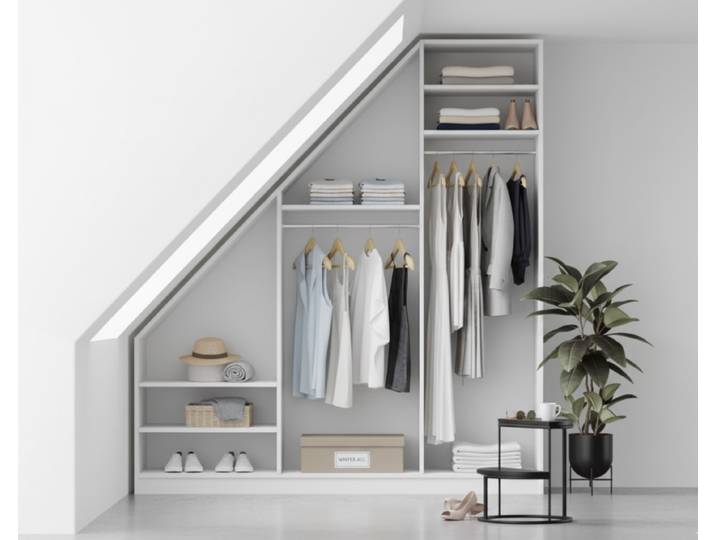 Dachschrägenschrank nach Maß - Schrank mit Schräge und vielen Optionen Premium Dekore Weiß