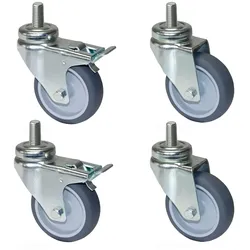 PRIOstahl Apparaterollen Grau 75mm mit Rückenloch + Stift M10x25mm 2x Lenkrollen + 2x Bremsrollen