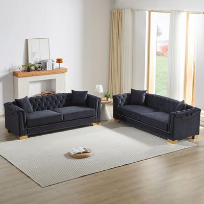 GDFStudio - 6-Seat Pine Wood Frame Velvet Chesterfield Combination Sofa with Tufted & Studded Details