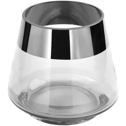 JONA Teelichthalter - Silberfarbener Rand klar - Höhe 13 cm