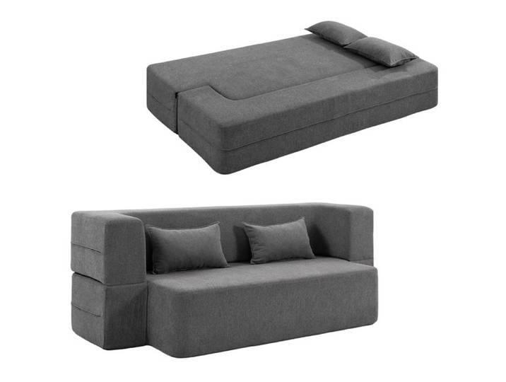 Canapé convertible 2 places. canapé-lit en chenille. assise et accoudoirs larges 2 coussins. entièrement compressé. gris