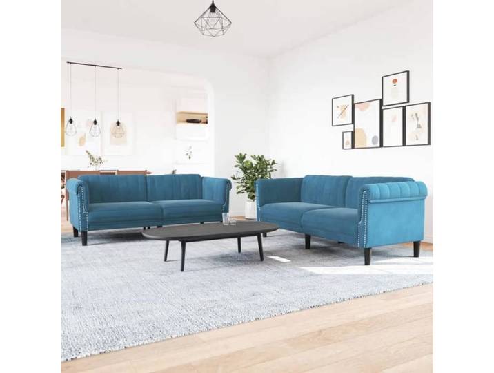 Ensemble de canapés en velours - - 2 pièces - Bleu - Velours doux - Canapé 2 places: 182x77x74 cm