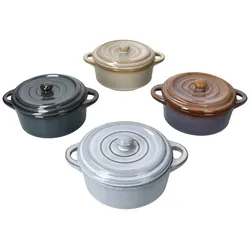 4er Set Cocotte mit Deckel je 1x Beige, Hellblau, Dunkelblau & Lila – Q51/200720*****Standort: KO-Regal