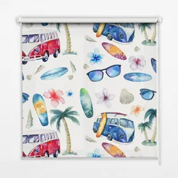 INNENROLLO - Fensterrollo - Rollo - 120x140 cm - Autos und Palmen auf Hawaii