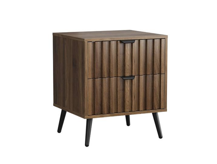 Urban Meuble Nachttisch Walnuss 45 cm – Nachtkonsole Modern mit 2 Schubladen & Metallbeinen, Walnussfarben, Rechteckig, 45x53x40 cm, Schlafzimmer, Nachtkästchen