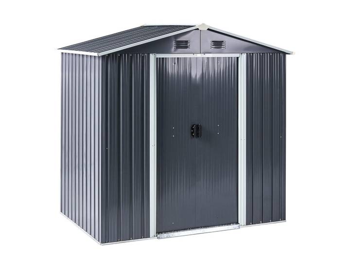 Beliani Gerätehaus 194 cm 118 cm Graphitgrau Cirella, Graphitfarben, Grau, Weiß, Metall, 194x184x118 cm, Gartenzubehör, Geräteschuppen