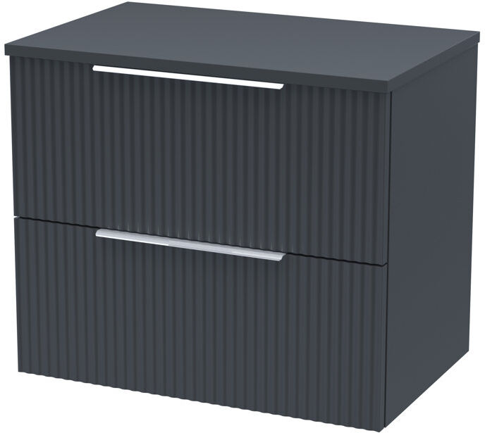 Nuie Fluted 600mm Wall Hung Single Vanity Unit with Worktop Satin Anthracite 51.8cm H X 60.5cm W X 39cm D