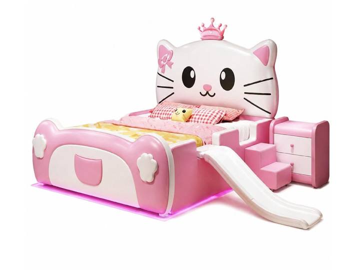 Xlmoebel Kinderbett Rosa Holz-Kinderbett mit Rutsche und Treppe für Mädchen, Made in Europa