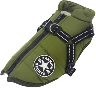 Uplift Curations Waterproof Large Dog Jacket With Harness Winter Padded Big Dog Coat For Outdoor Adventures green l
