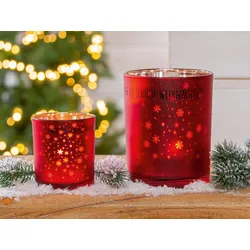 Windlicht Weihnachtszeit rot 8cm