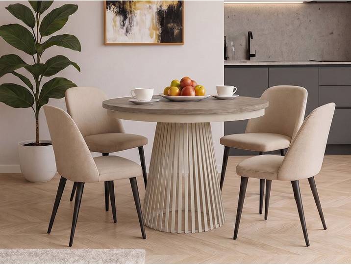 Beautysofa Esstisch Lumi im Loft-Stil, ausziehbar Ø 100–180 cm (hitze- und verfärbung beständig, Metallbeinen), verschiedene Farben