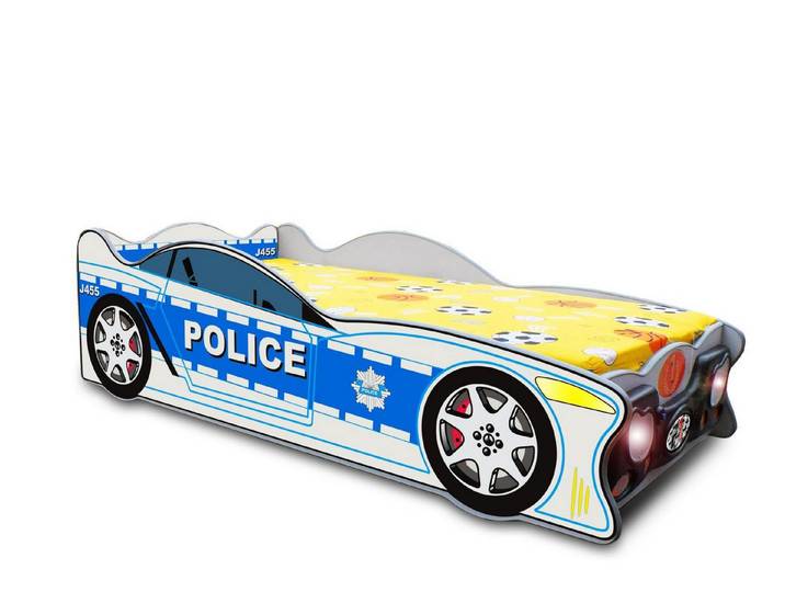 JVmoebel Kinderbett Polizei-Auto Kinderbett in Blau aus MDF für kleine Fans (1-tlg., Bett), Made in Europa