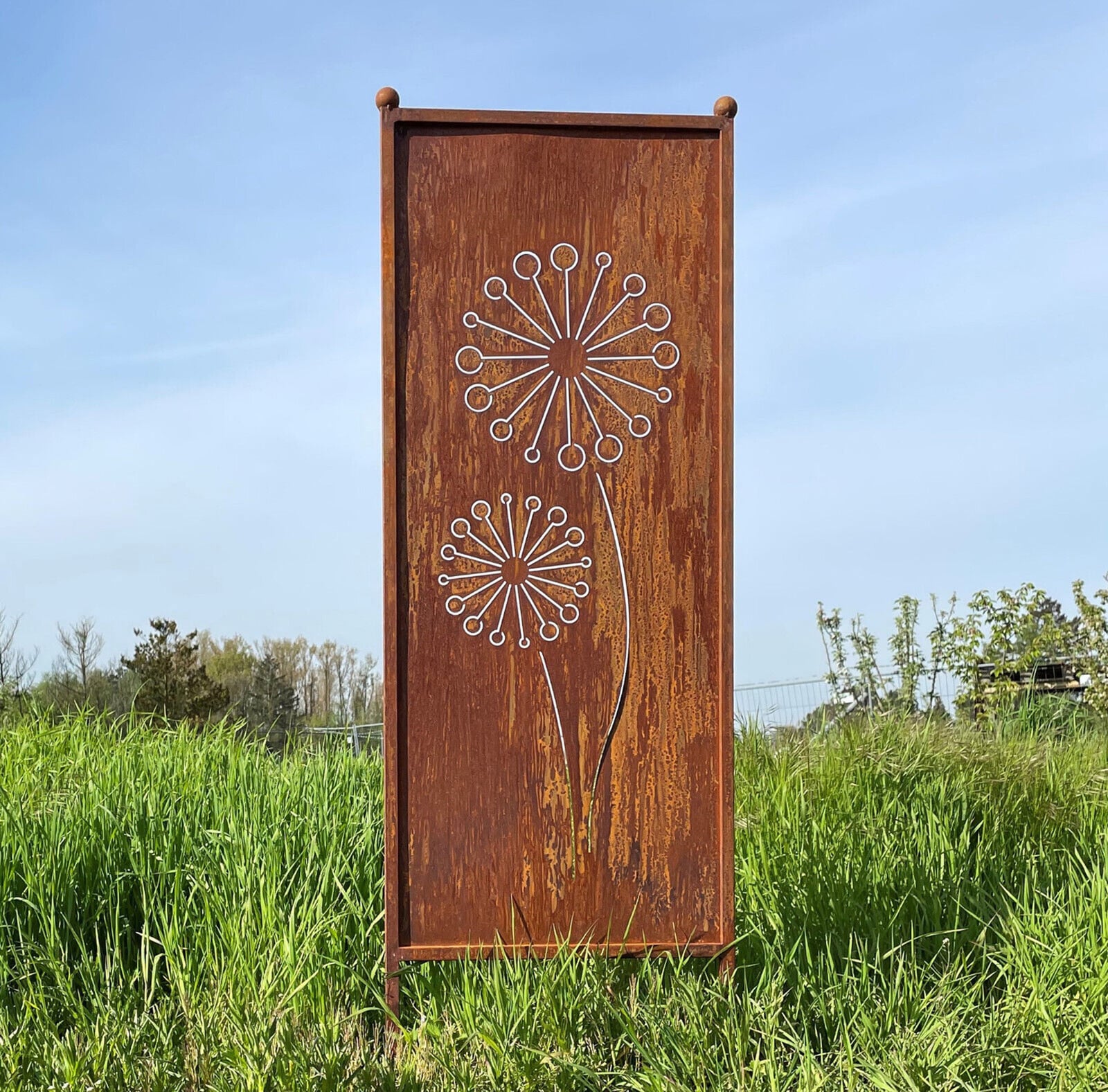 Steinfigurenwelt Gießen Edelroest privacy scherm met bloemenmotief, H 162 cm x B 53 cm