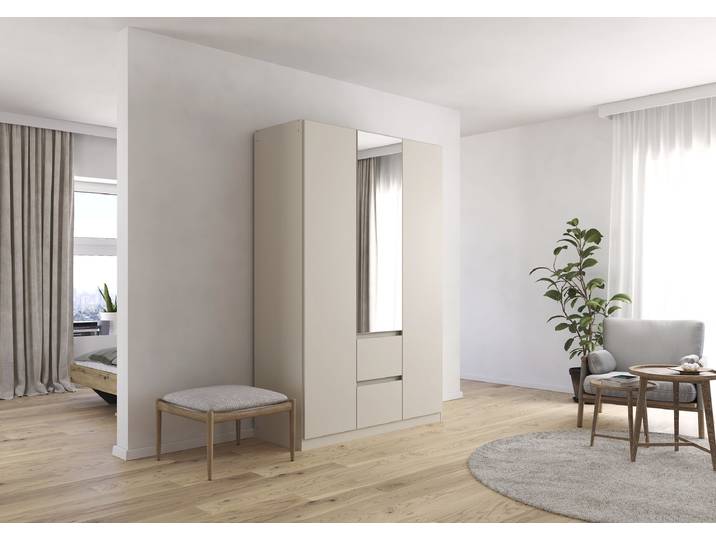 Drehtürenschrank Mainz 136cm Beige/Kaschmir Basic 1 Spiegeltür