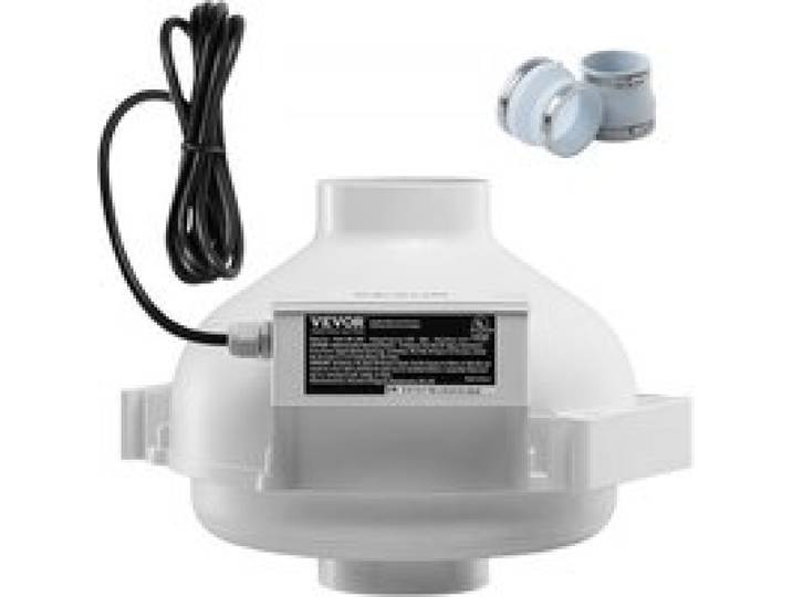 VEVOR Ventilateur d'Atténuation de Radon, 98-114 mm, Kit Ventilateur de Conduit en Ligne Étanche Silencieux 190 CFM avec 2 Coupleurs, Ventilateur d'Extraction, pour Ventilation Intérieure Extérieure