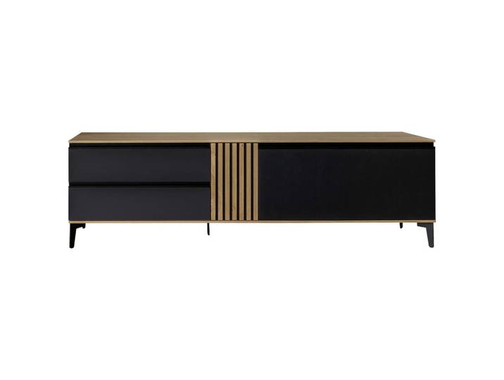 Moderano Lowboard, Anthrazit, Eiche Bianco, Kunststoff, Wildeiche, furniert, 2 Fächer, 2 Schublade(n) Schubladen, 207x61x45 cm, Made in Germany, Typenauswahl, Beimöbel erhältlich, stehend, in verschiedenen Holzarten erhältlich, Holzmöbel, Kleinmöbel Holz, Holzkommoden, Lowboards Holz